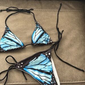 Blue and Black Butterfly Bikini Set